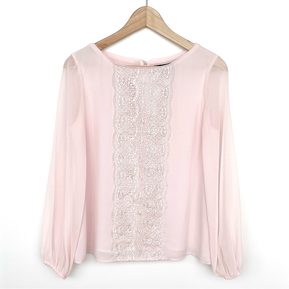 White House Black Market Georgette Stella Lace Panel Blouse Long Sleeve …